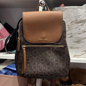 Calvin Klein Tan and Brown Monogram Backpack